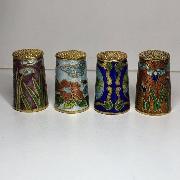 4-Vintage Bird THIMBLE ENAMEL OVER COPPER MADE IN China SDJ-TC - Picture 3 of 7